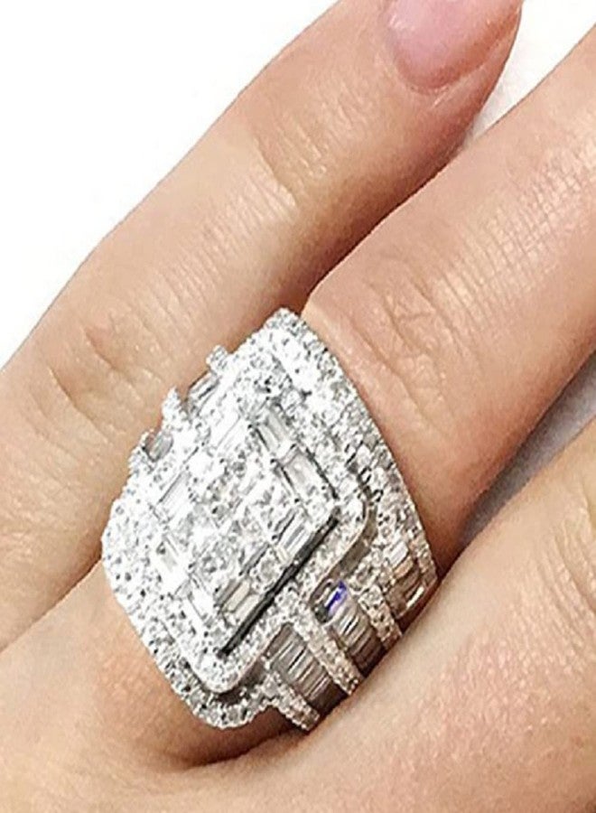 LRGKMCWTOB 2 Piece Wedding Ring for Women 1 Carat Princess Cut Cubic Zirconia Engagement Promise Bridal silver Band Fashion Cute White Gold Plated Ring Set Jewelry (US 8) - Image 4